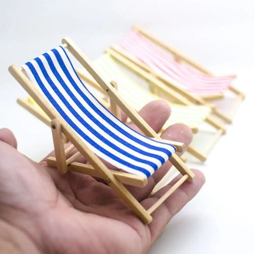 Set De 2 Sillas De Playa En Miniatura Plegables | Madera Y Resina | Muebles Para Casa De Muñecas Y Jardines