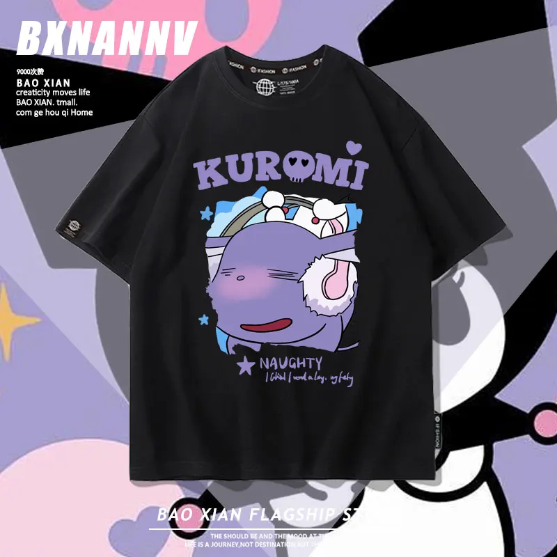 kuromi Kuromi co-short sleeve T-shirt female Sanrio cool loomi anime peripheral lovers summer clothes cotton