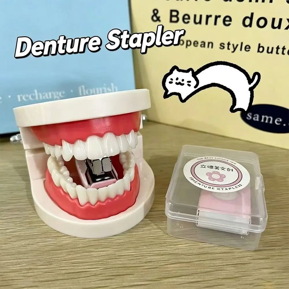 New Mini Denture Shaped Stapler Portable Funny Tooth Stapler Denture Shape Novelty Stapler Student Supplies