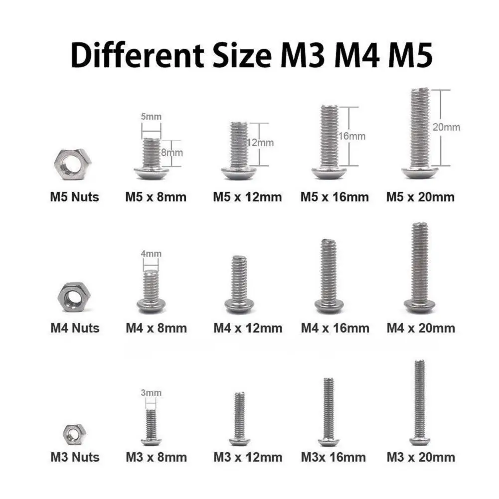 Comprehensive M3/M4/M5 Hex Socket Screw Kit 500 Pieces Stainless Steel Bolts with Nuts and Washers for Professional and DIY Use