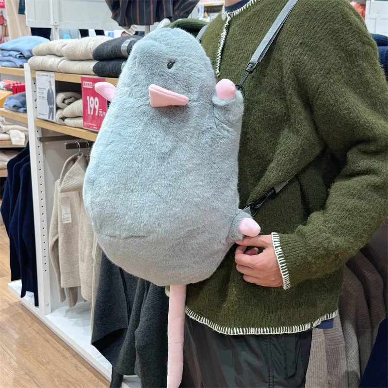 حقيبة ظهر لطيفة على شكل فأر من القطيفة، حقيبة ماوس رمادية وبنية، دمية قطيفة، لعبة حيوانات محشوة ناعمة، هدية عيد الميلاد، هدية عيد الميلاد