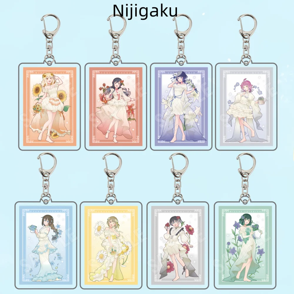 Acrylic Love Live Nijigasaki Anime 6CM Double Sided Keychain Lanzhu Shizuku Kanata Mia Collectible Gift Fans Floral Dress Ver.