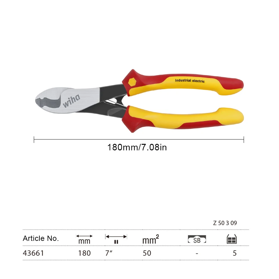 WIHA Insulated Cable Cutters 180 mm with Opening Spring Can be Switched On and Off 1000V VDE Electrical Spring Plier 43661