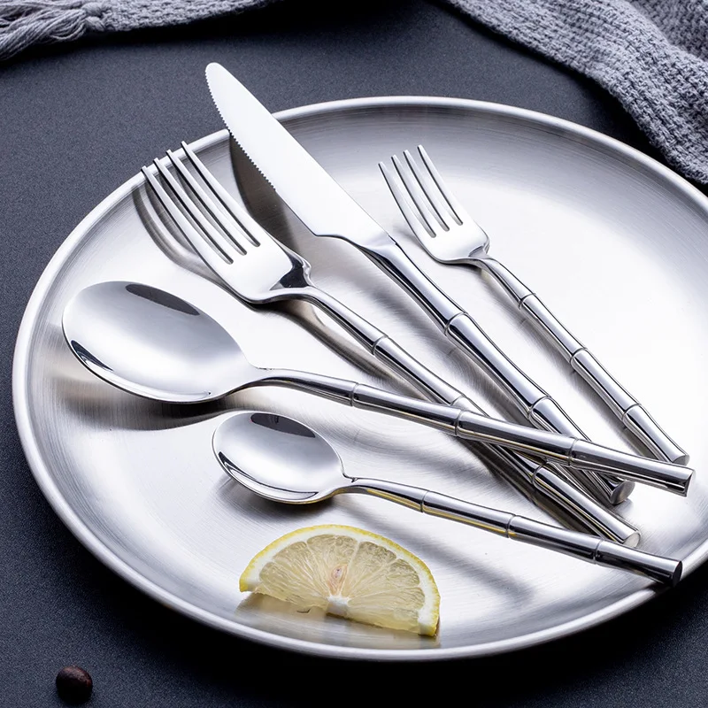 

5/20pcs Flatware Set 18/10 Stainless Steel Bamboo Handle Dinnerware Cutlery Steak Knife Fork Spoon Tableware Dishwasher Safe