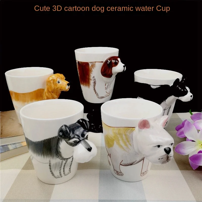 400ml Cartoon Puppy Creative Ceramic Chenille Mug 3D Animal Cup Bulldog Cute Dog Samoyed Coffee Mug Home Tableware Supplies Gift