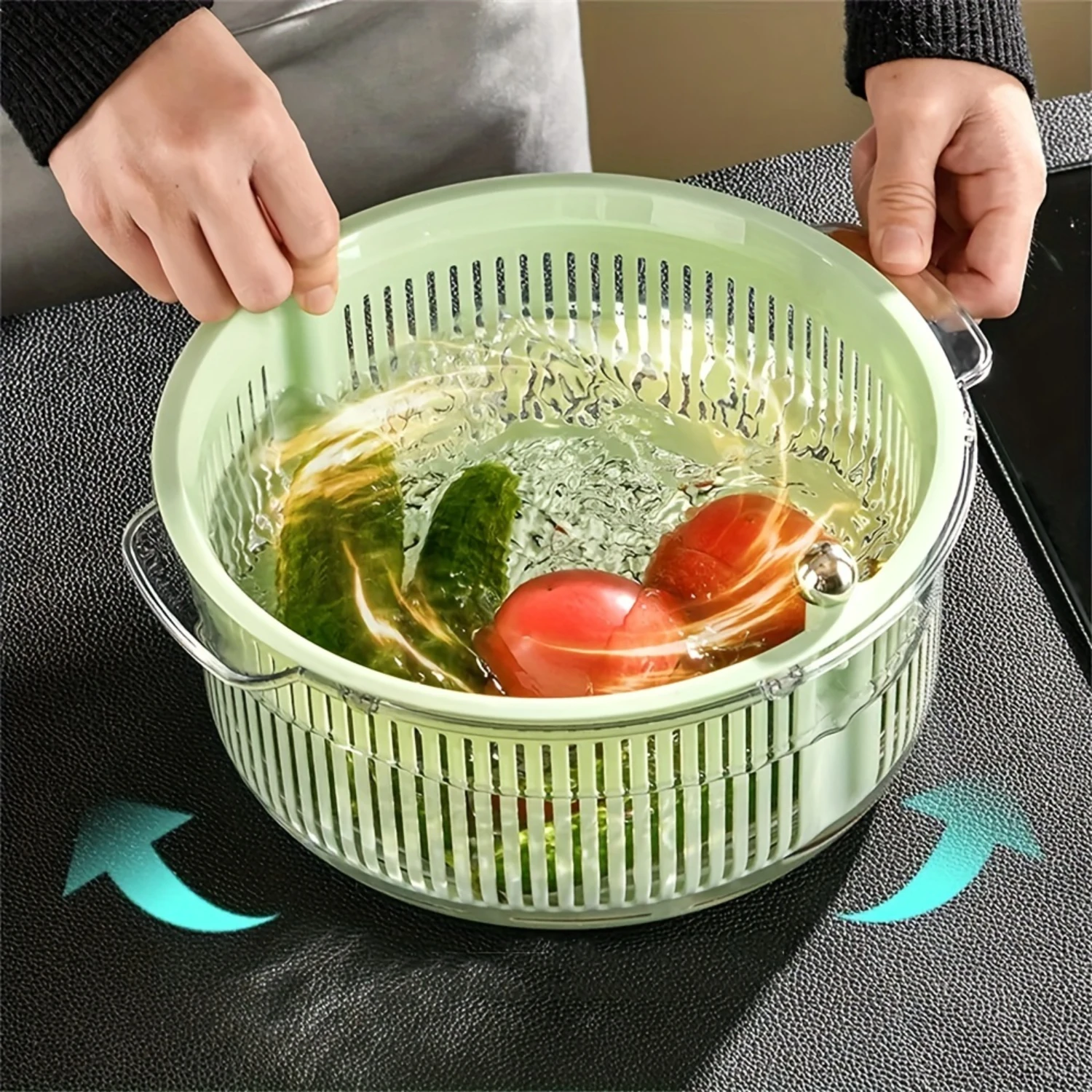 Cesta coladora de cocina multifuncional de 2 niveles con coladores dobles para un lavado y drenaje conveniente de verduras y frutas, BP