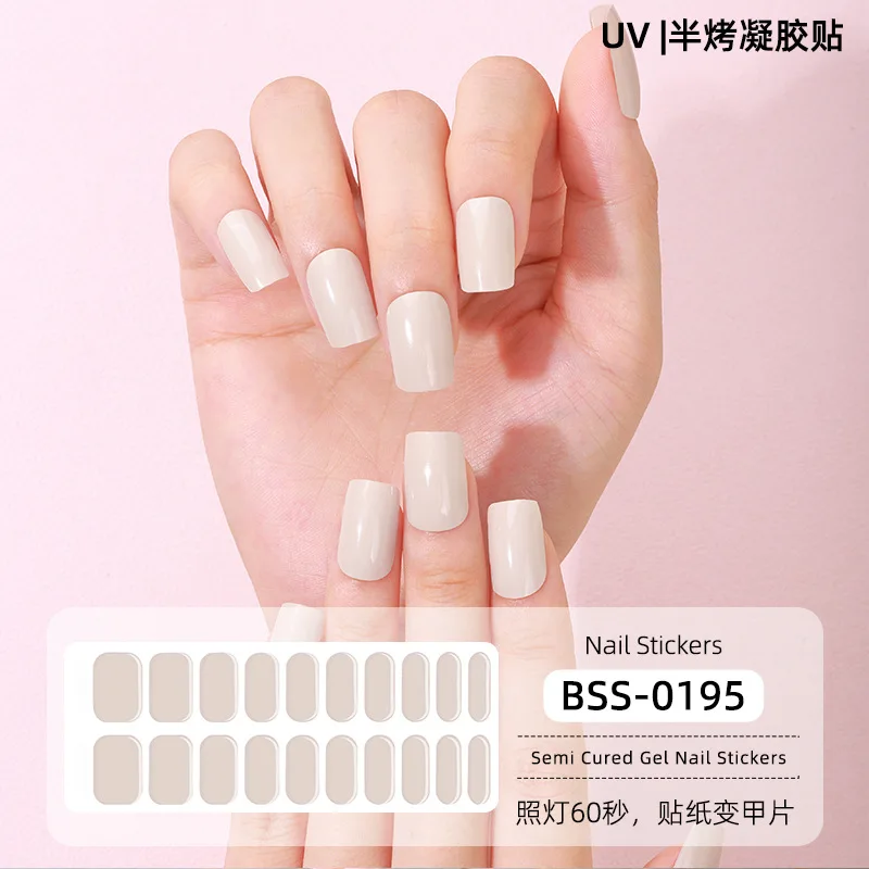 16/20 Tips Semi-cured Gel Nail Stickers Solid Color Nail Patches Long Lasting Full Cover Nail Decals Nail Art UV Lamp Need