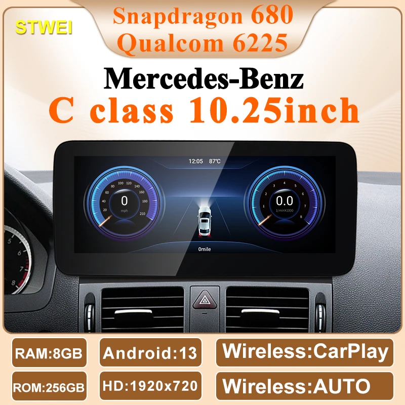 2024 New Qualcomm6225 Snapdragon680 Andorid13 Car Multiemedia Players For Mercedes Benz C Class W204 CarPlay AUTO Video GPS Navi