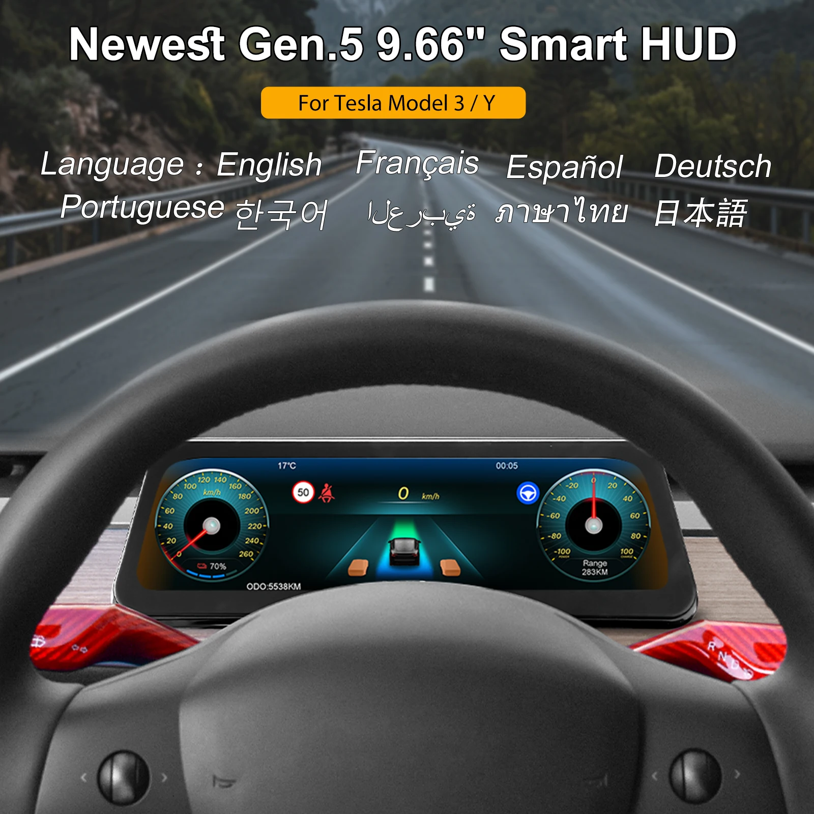 

9,6-дюймовый дисплей Onlysay для Tesla Model 3/Y: проекционный дисплей на лобовое стекло, напоминание о слепых зонах, поддержка OTA-обновлений, CarPlay, многоязычная поддержка