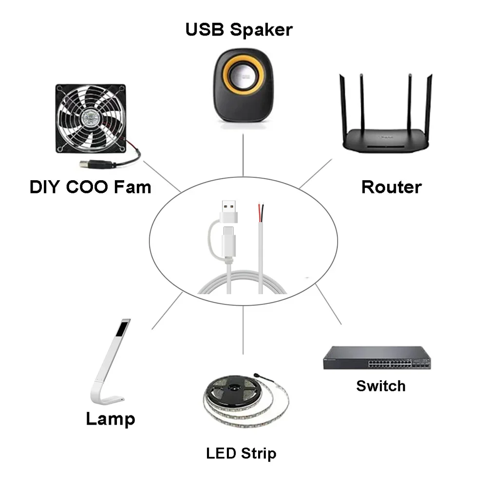 USB Type-C To 2 Pin 2 Wire Jack Connector Cable Power Charge Extension Cable Adapter DIY Replace Cord USB C OTG Power cable 5V