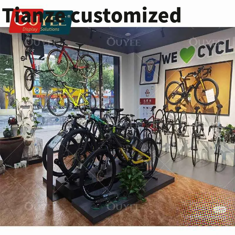 Customized-Modern Bike Display Ideas Folding Sport Shop Retail Layout Design Fashion Motorcycle City Road Bike Store cabinet