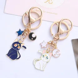 Sailor Moon Keychain Anime Moon Cats Baked Enamel Jewelry Zinc Alloy Couple Keyring Pendent Accessory Key Chians Gift for Women