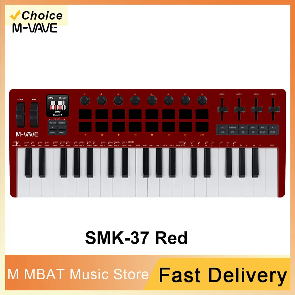 M-VAVE SMK 37 PRO 37鍵RGB MIDIキーボード、16ドラムパッド搭載