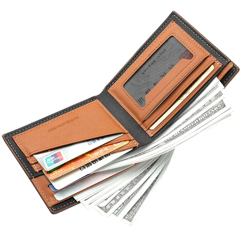 Business Men's Short Wallet Microfiber Synthetic Leather Short Wallets Men Stripe Male Purse Coin Pouch Multi-functional Cards