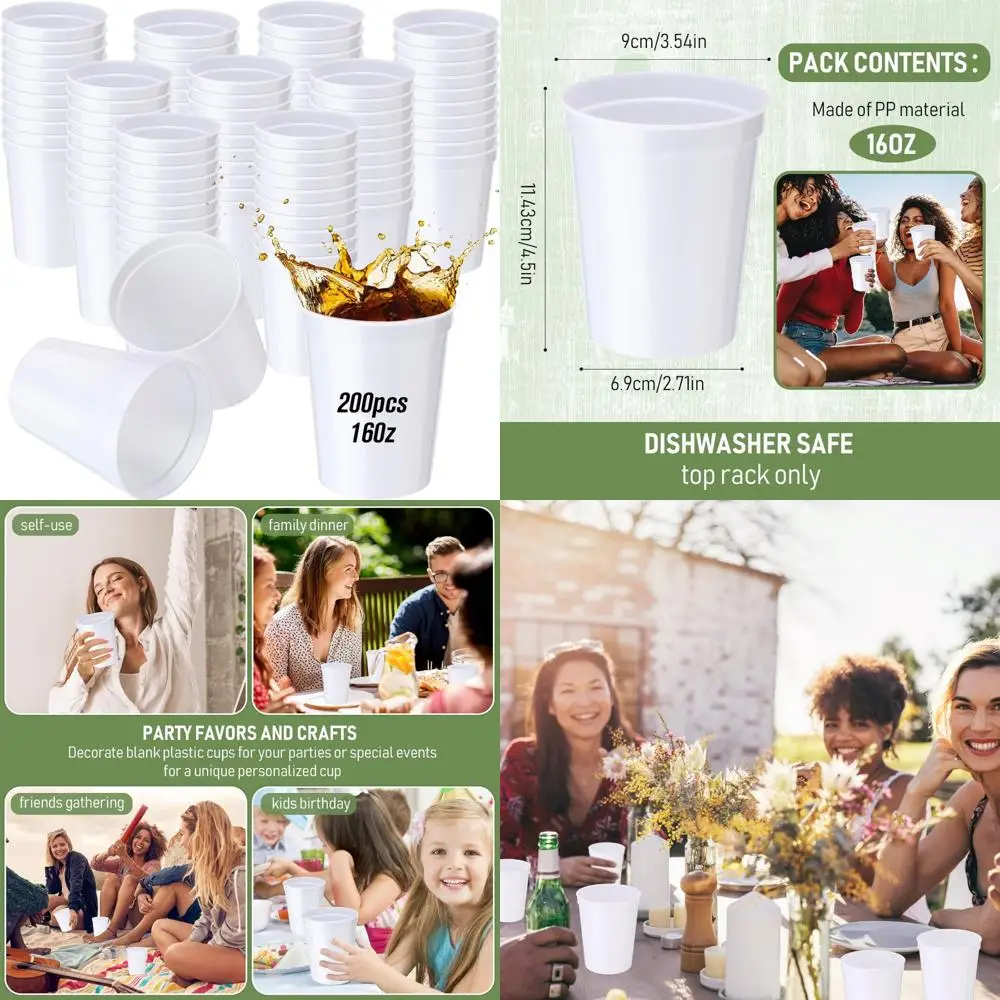 

Reusable 16oz Plastic Stadium Cups for Parties, Events, DIY Projects - 4.5 x 3.54 x 2 Blank Drink Tumblers