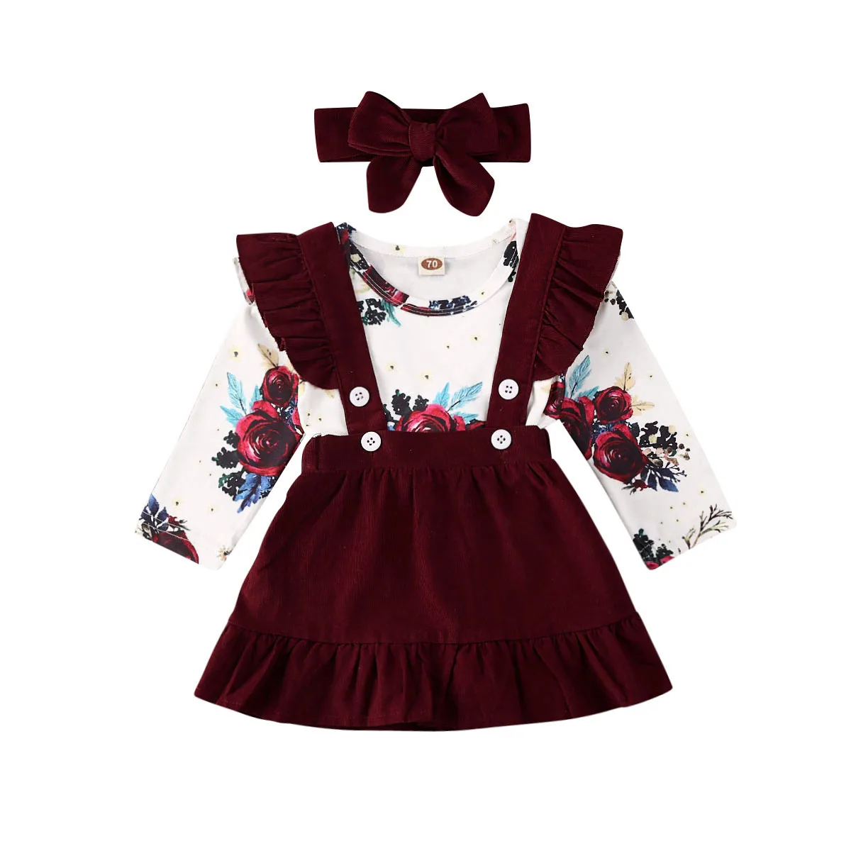 Infant Baby Girls Spring Clothing Suit Newborn Jumpsuit Tops Skirt Headband 3Pcs Outfit Set