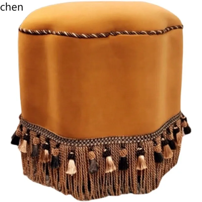 YFY Tassel Velvet Pumpkin round Shoe Changing Stool Pedal Cloakroom Dressing Low Stool