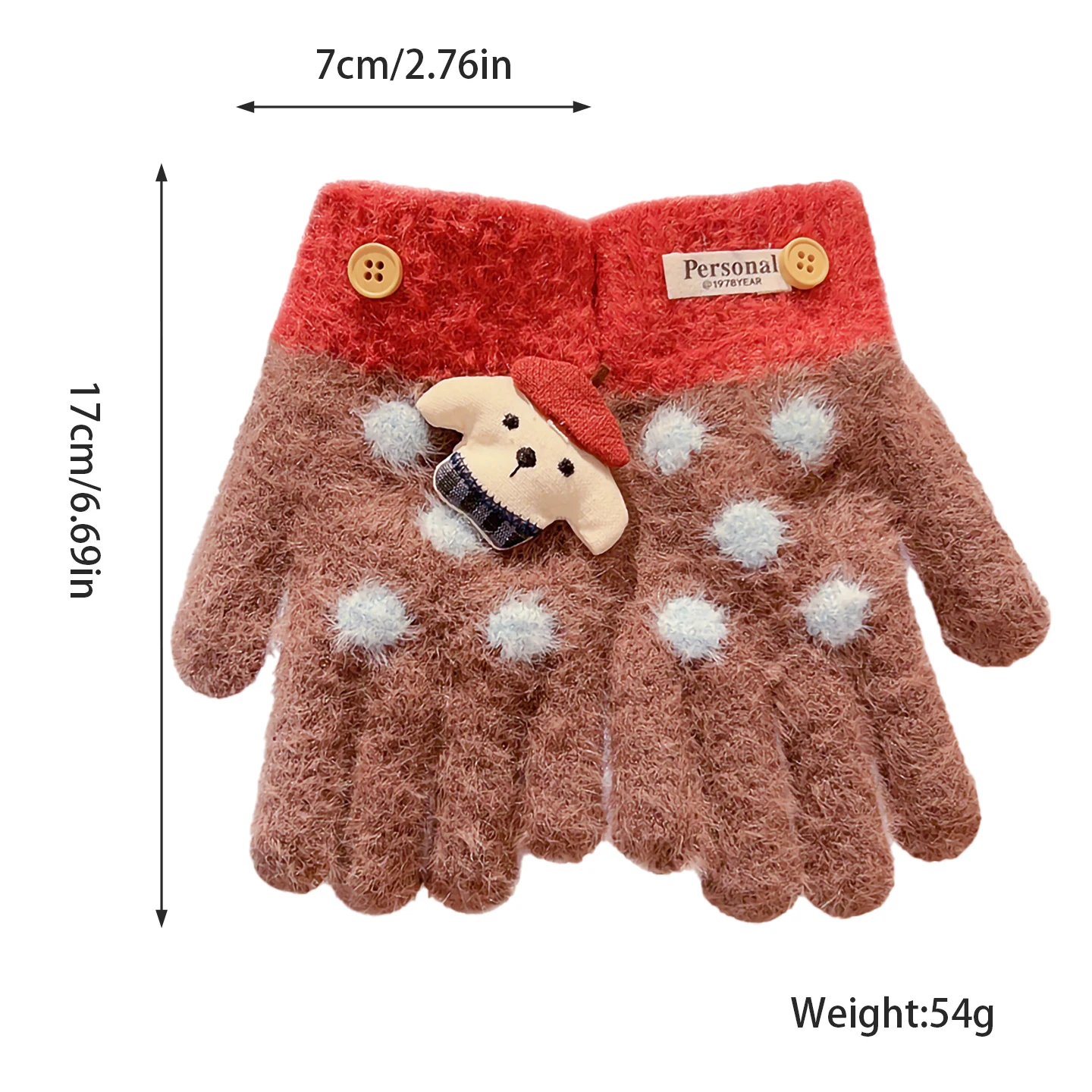Niedliche Hasen-Handschuhe mit vollen Fingern für Mädchen, Jungen und Kinder, mit Polka-Dot-Muster, aus Kunstfell, flauschig gestrickt, weiche, flauschige Kinderhandschuhe für den Außenbereich. – Detail 2