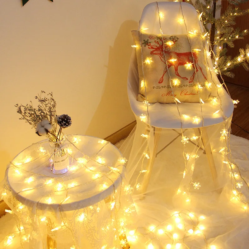 Battery Powered Fairy String Light Snowflake Lights String Christmas Fairy Light Room Decoration Wedding Party New Year's Decor