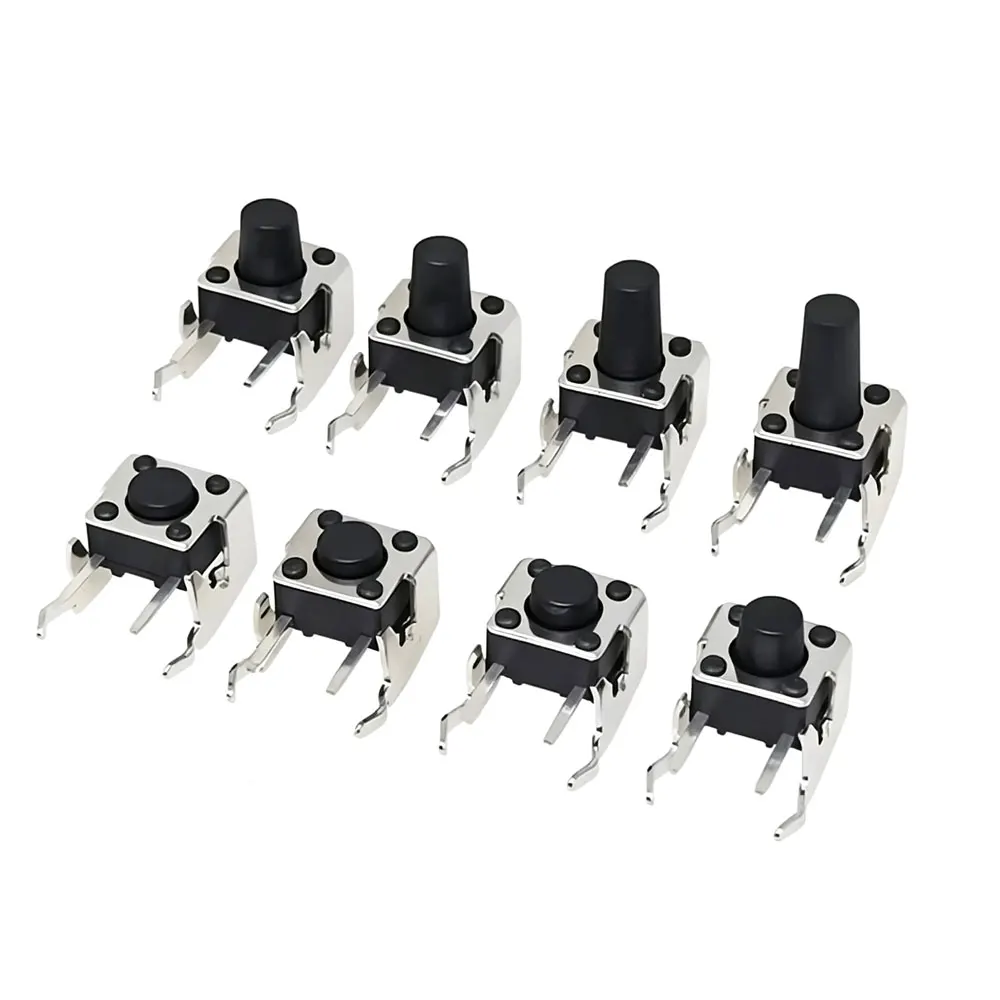 20pcs 6x6 PCB Momentary Tactile Tact Push Button 4-Pin Self-reset Switch Right Angle With stent 6*6*4.3H/4.5/5/6/7/7.5/8/9/10mm