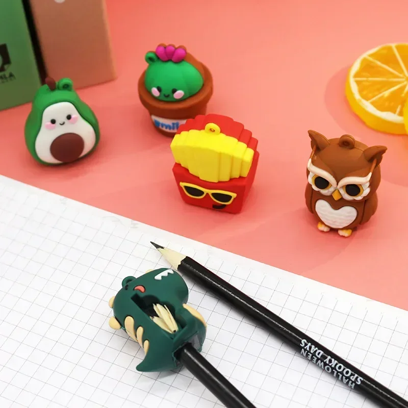 3D Animal Modeling Cute Pencil Sharpener School Students Plastic Silicone Tabletop Trinket Kids Kawaii Penknife Stationery Gifts