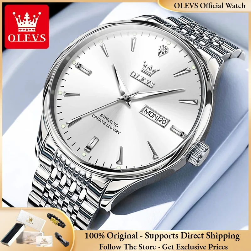 

Мужские часы OLEVS 2929: модные, простые, кварцевые, из нержавеющей стали, водонепроницаемые, с люминесцентным покрытием, двойным календарем, для деловых мужчин.