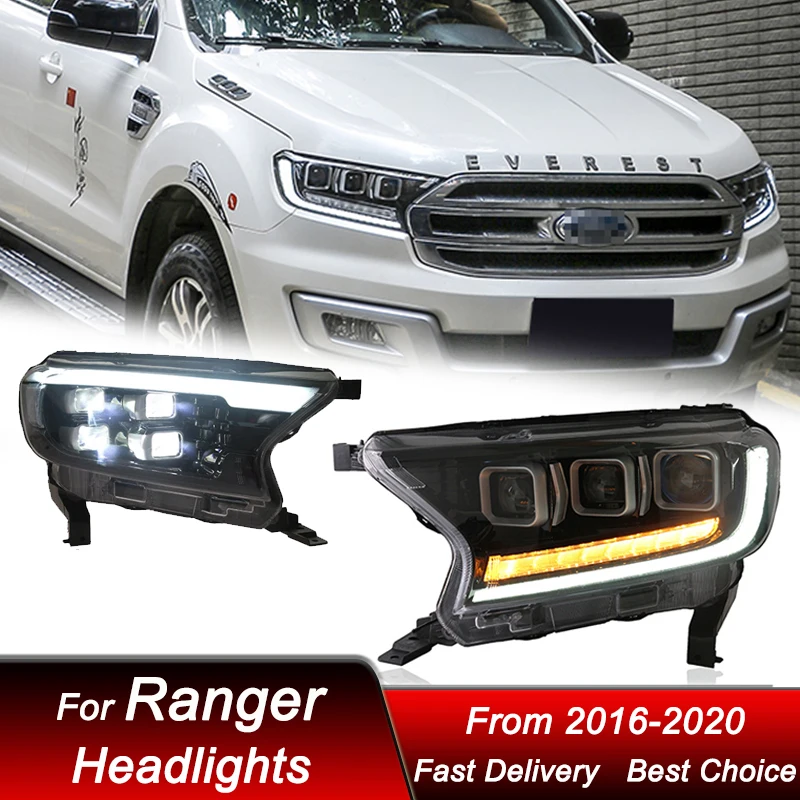 

Поп-автомобильные фары для Ford Ranger 2016-2020, новые полностью светодиодные фары в сборе, обновленный комплект аксессуаров для линз проектора