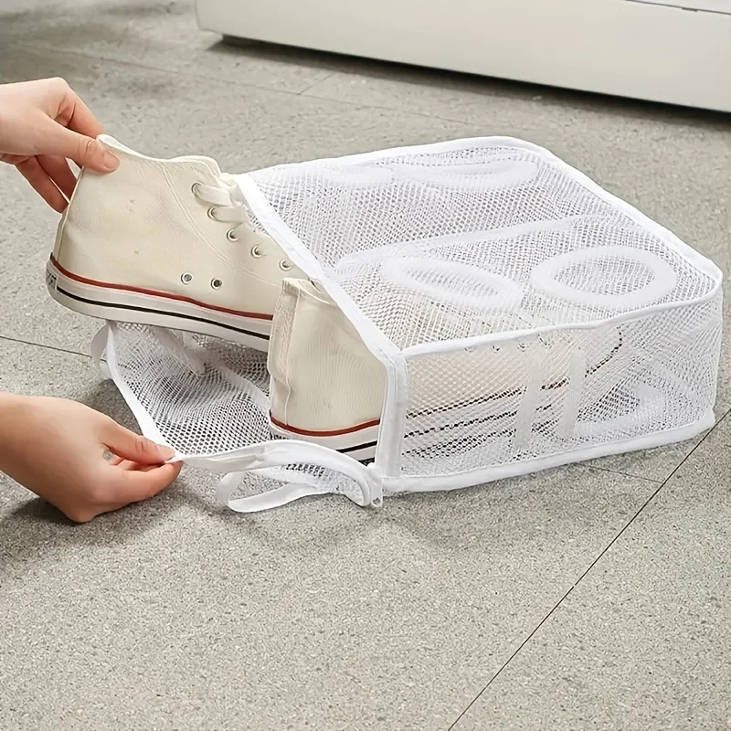 1pc Reusable Mesh 1pc Portable Shoe Washing Bag - Travel Storage Zipper Bag - Keep Shoes and Underwear Clean and Fresh