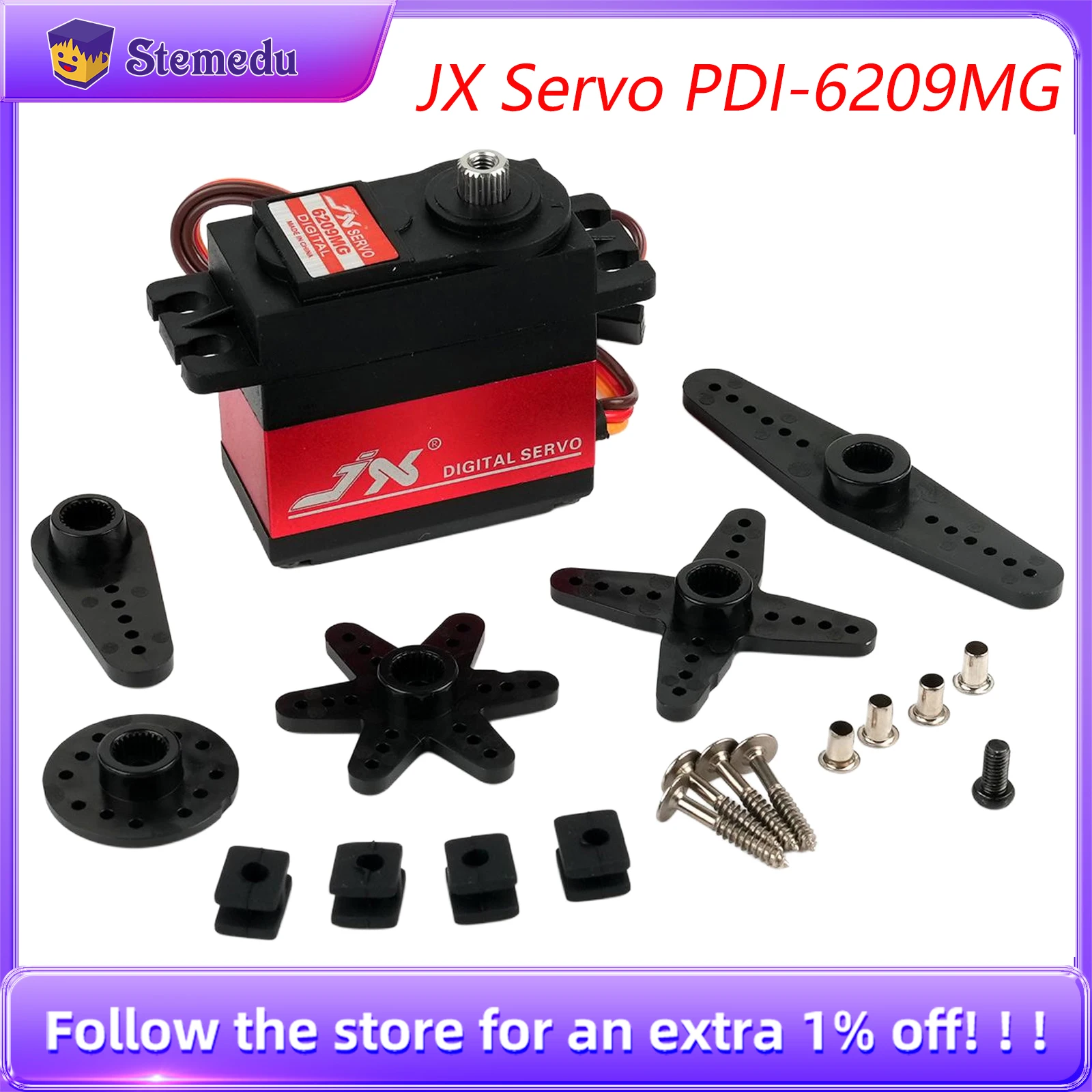 

JX PDI-6209MG 4.8V-6V 0.13sec/60 9.35kg Metal Gear Digital Servo 120 Degree for 1/10 1/8 RC Car Crawler Buggy Models Helicopter