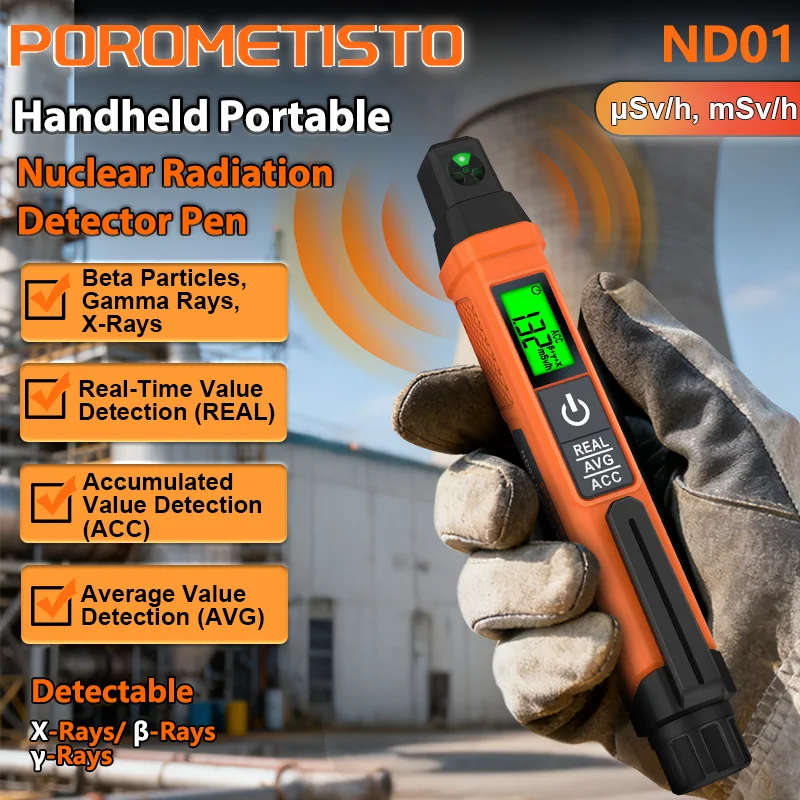 ND01 Nuclear Radiation Detector Portable Pen with Sound/Light Alarm Geiger Counter Dosimeter for X-Rays/β-Rays/γ-Rays Testing