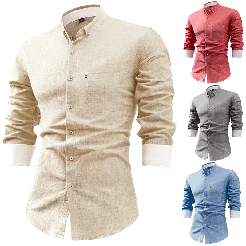 2025 Spring Fall New Cotton and Linen Shirts Men,breathable Moisture Wicking  Long-sleeved Casual Mens Shirt  Camisas De Hombre