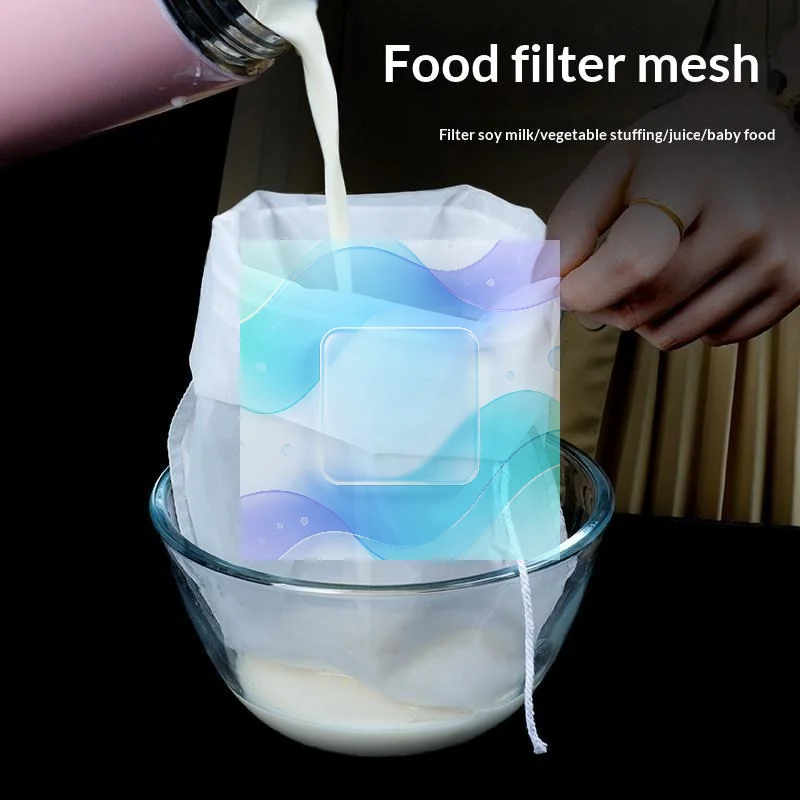 Washable Reusable Kitchen Food Filter Mesh Bags Fine Hole Soy Milk Nut Milk Coffee Strainer for Home Kitchen Baking Brewing Use