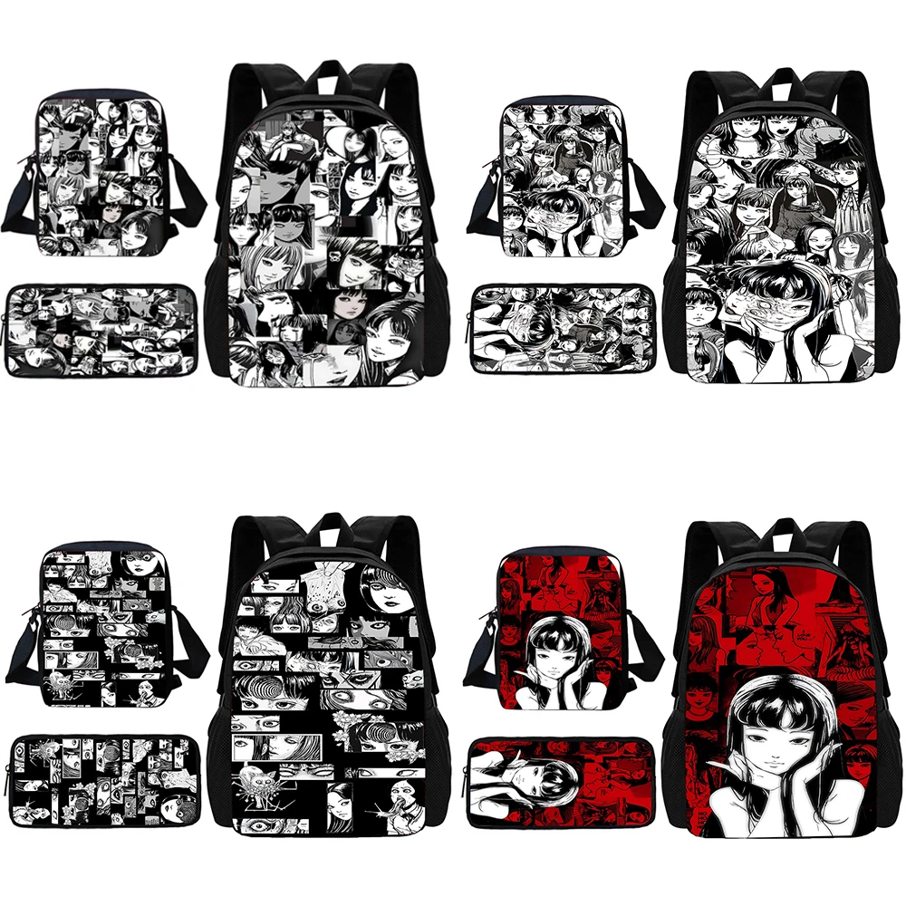 3 pcs set Thriller Manga Junji Ito Tomie Child School Backpack With Shoulder Bag Pencil Bags School Bag for Boys Girls Best Gift