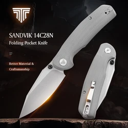 TRIVISA EDC Folding Knife for Men, Axis Pocket Knife with Clip，3.34” 14C28N Steel ,Stonewash Blade,G10 Handle.Camping Tool