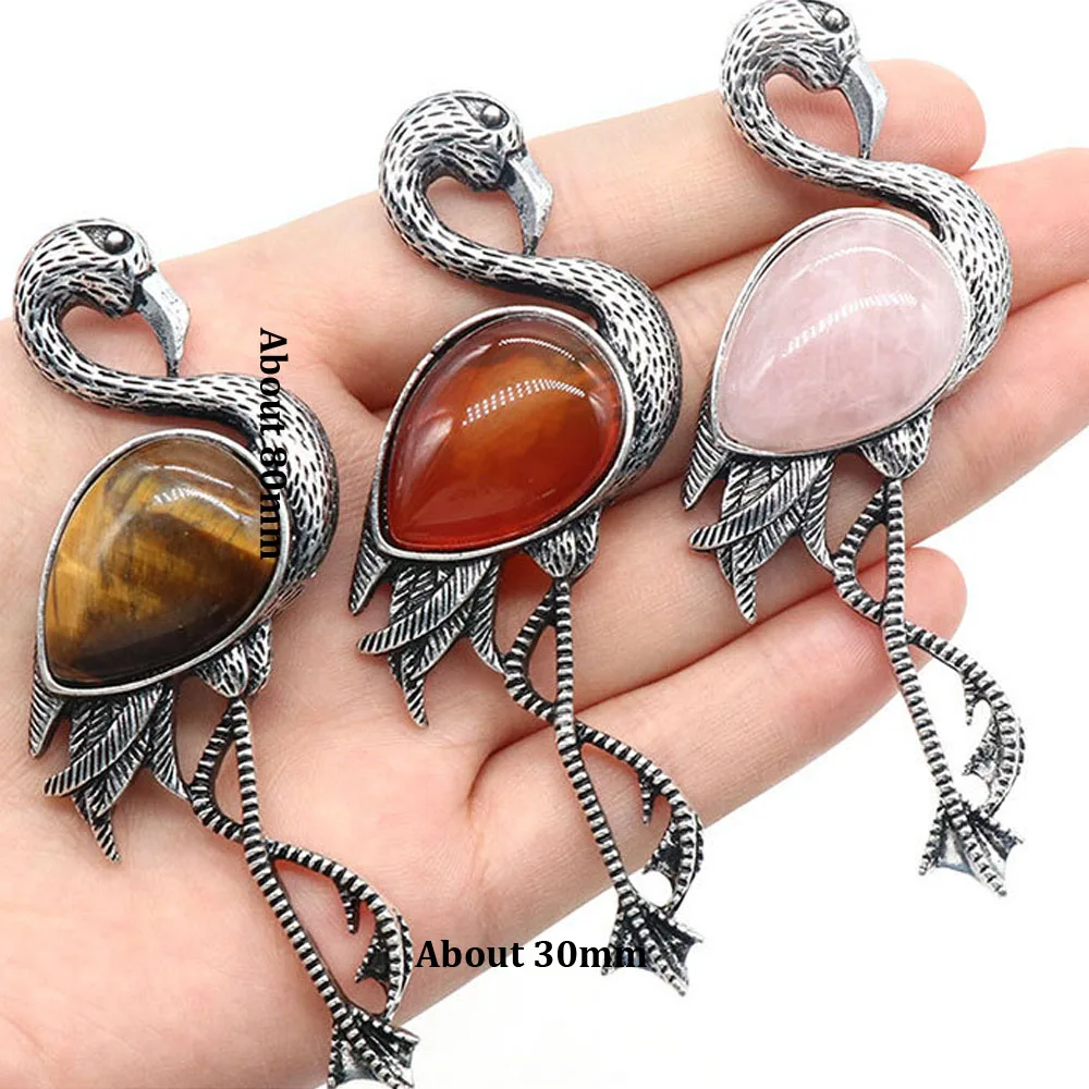 1pc 30x38mm Alloy Ostrich Pendant Natural Stone Crystal Shell Animal Brooch Charms for Jewelry Making DIY Necklace Accessories