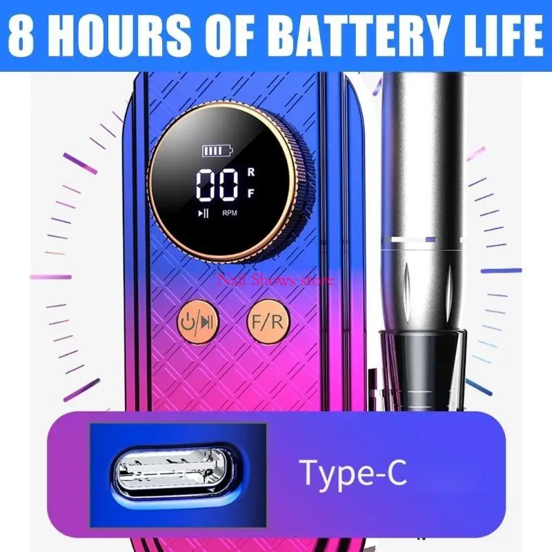 E0BC 35000RPM 네일 드릴 전기 네일 드릴 기계 매니큐어 도구 저음 네일 파일 드릴 세트 살롱 가정용