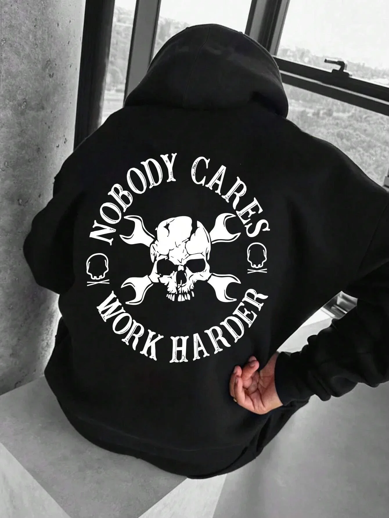 

High quality skull printed solid color hoodie for sports leisure jogging high street long sleeved unisex hip-hop pullover 36