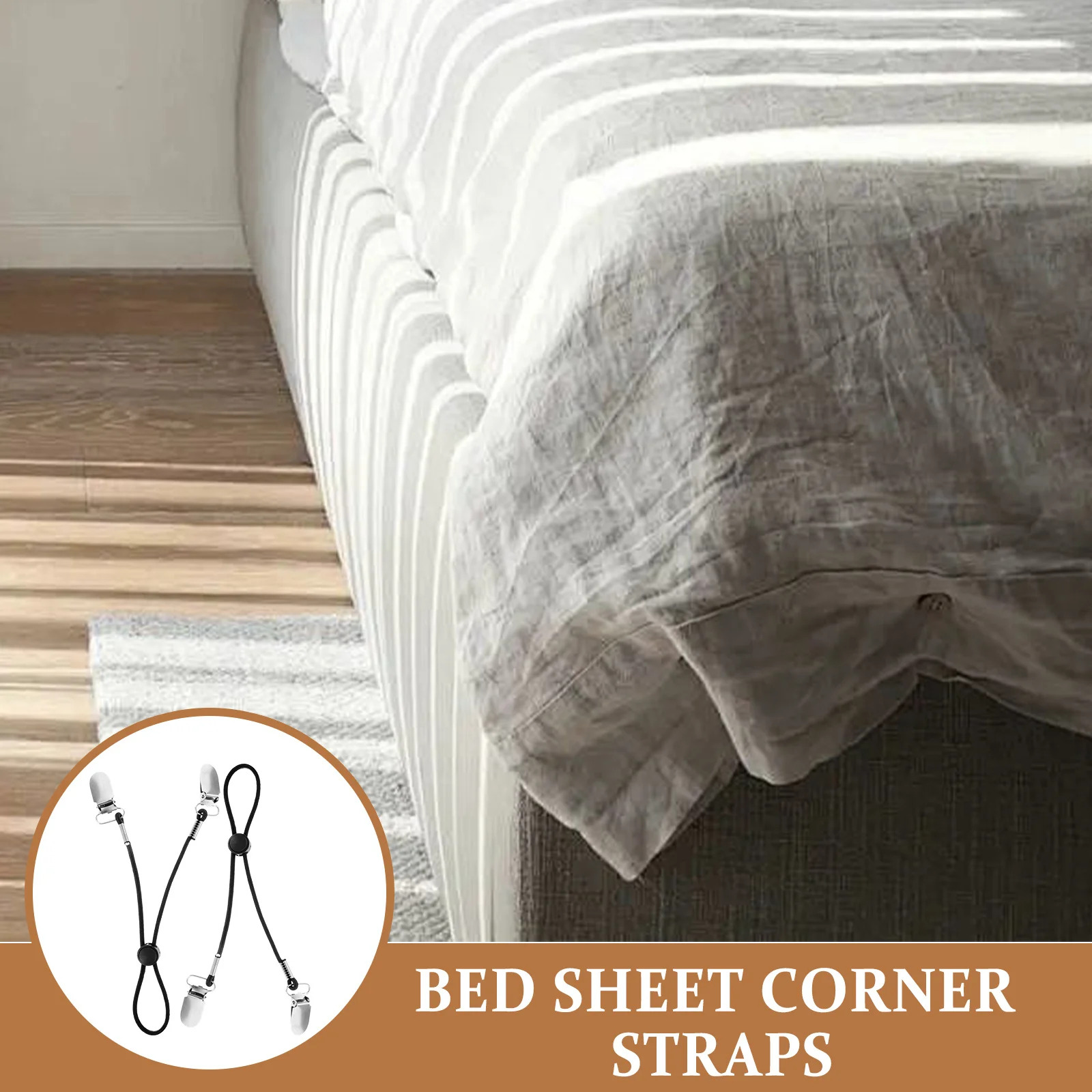 

2 pcs Elastic Bed Sheet Clips Straps Adjustable Mattress Holders Non-Slip Fitted Sheet Fasteners Corner Clamps