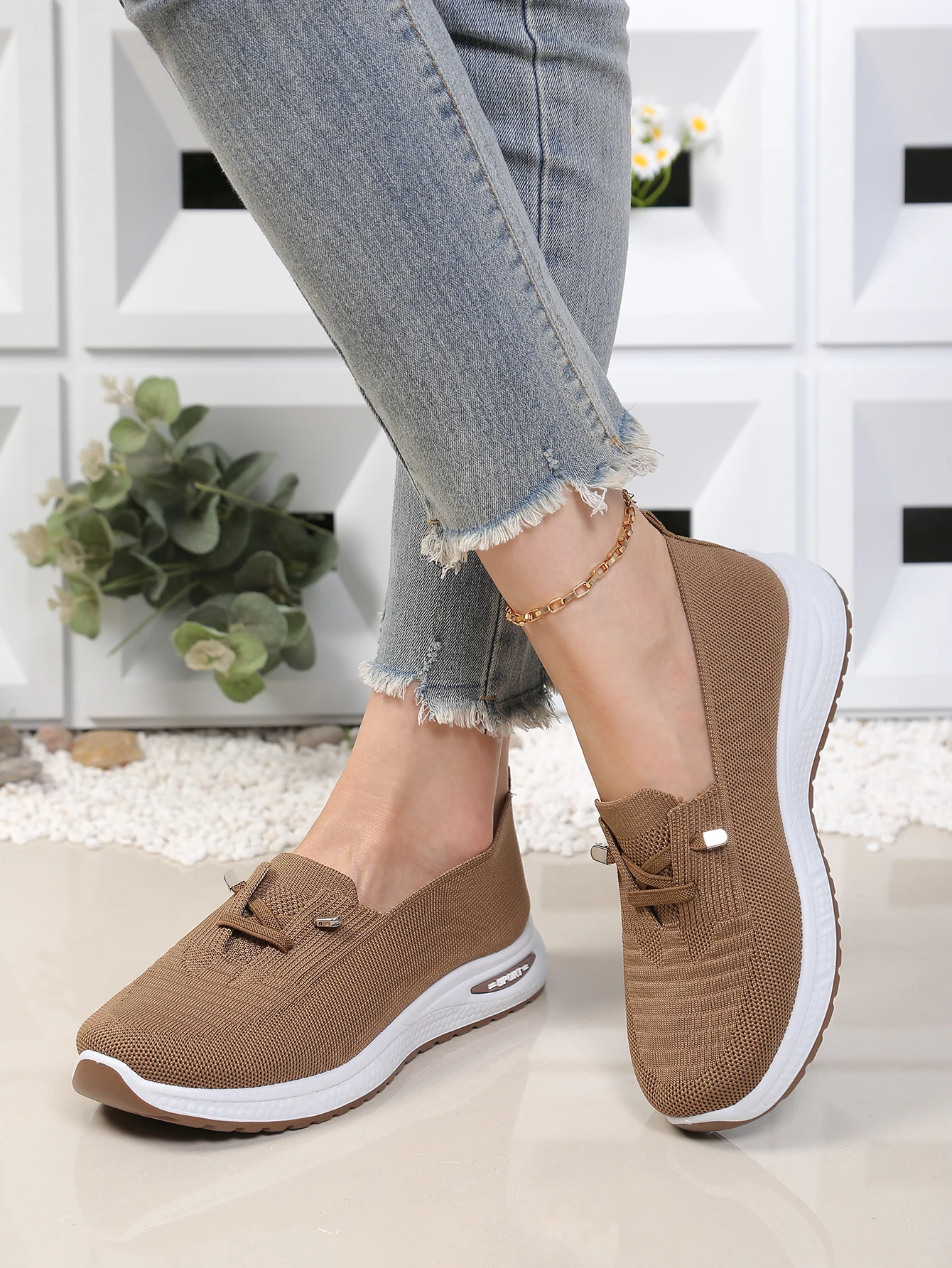 Damen Slip-On Mesh-Schuhe für Zuhause & Büro, Leichte Strick-Walkingschuhe, Rutschfeste Plateau-Freizeitschuhe für Damen – Detail 3