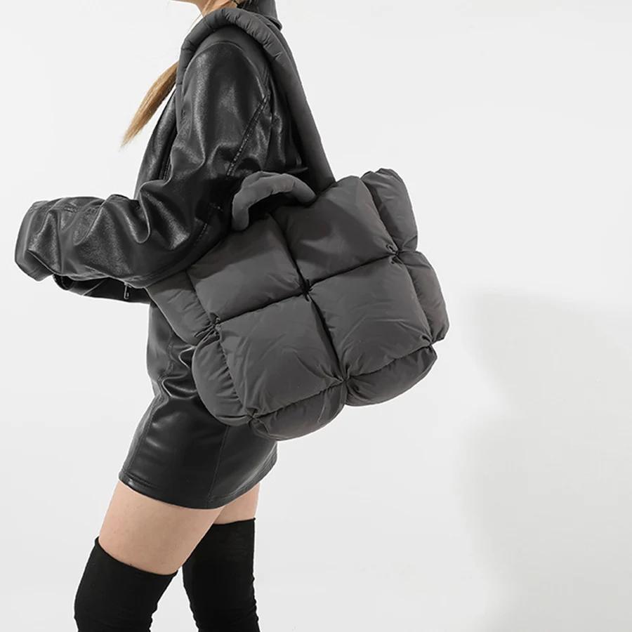 Fashion Soft Puffer Tote Bag Designer Quilted Women Shoulder Bags Nylon Padded Lady Handbags Down Cotton Warm Winter Shopper Bag view 5