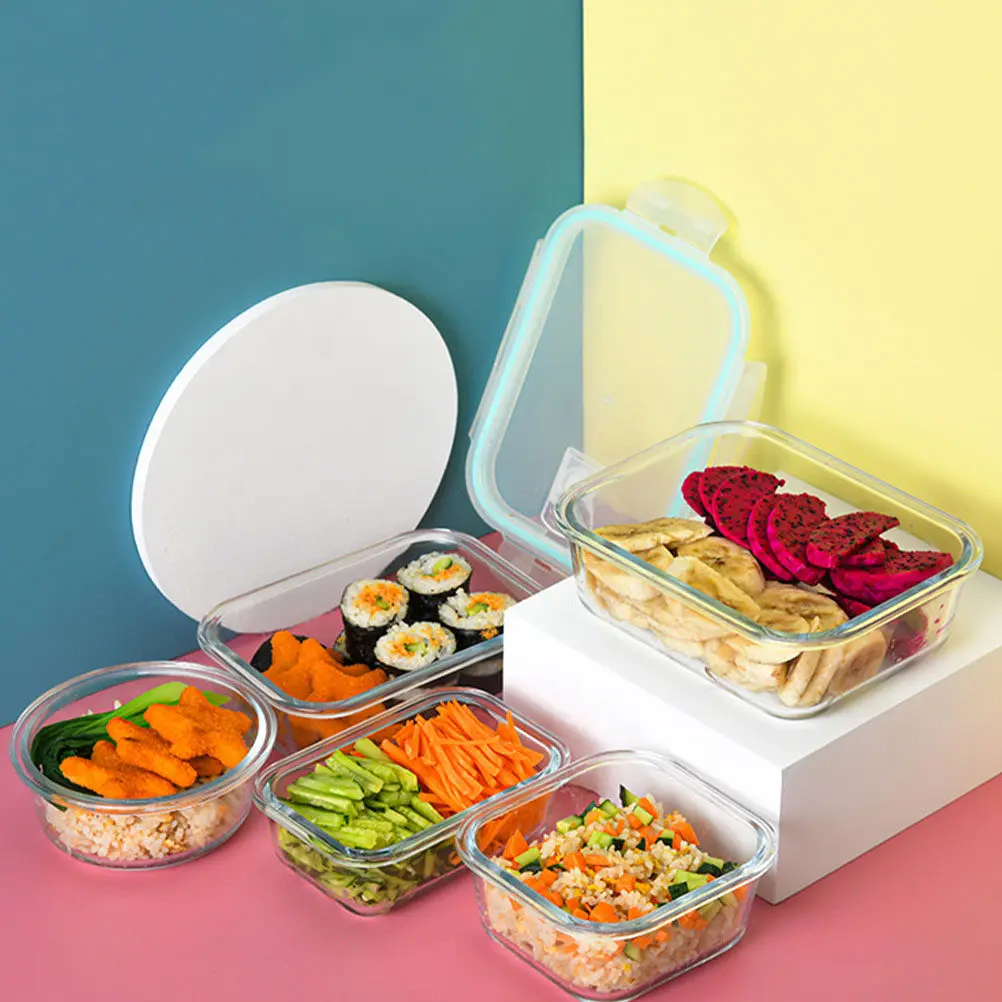 

Премиум-контейнер для еды из толстого стекла с квадратной чашей и крышкой-защелкой, пригодный для микроволновой печи, герметичный, для фруктов, салатов, офиса