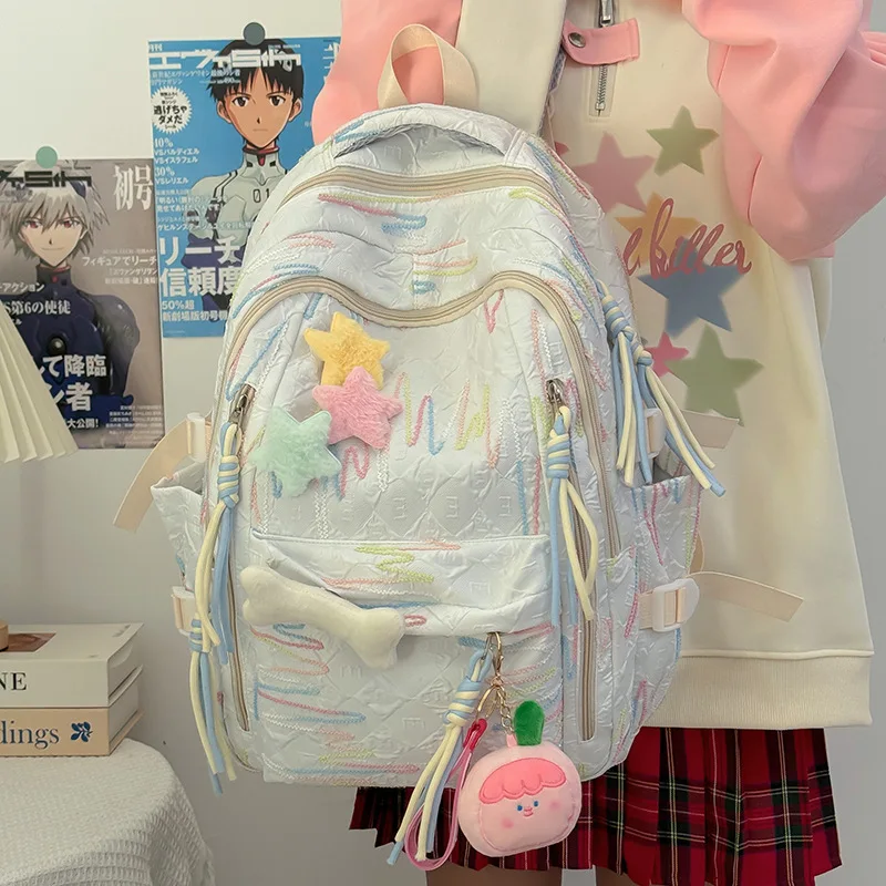 Zaini da donna Pendenti a stella Stile preppy coreano Carino Kawaii Dolce Verstaile Zaini leggeri di grande capacità per ragazza