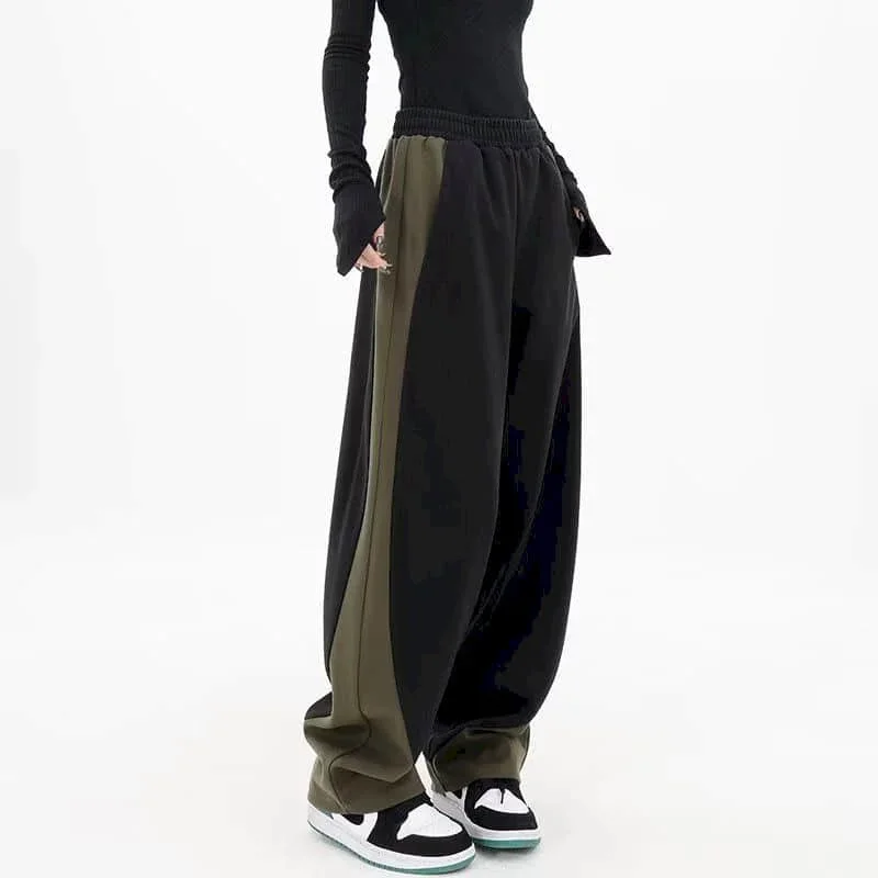 

Pop Patchwork Pants Loose Straight Korean Fashion Women's Casual Wide Leg Y2k Vintage Sweatpants Women Clothin