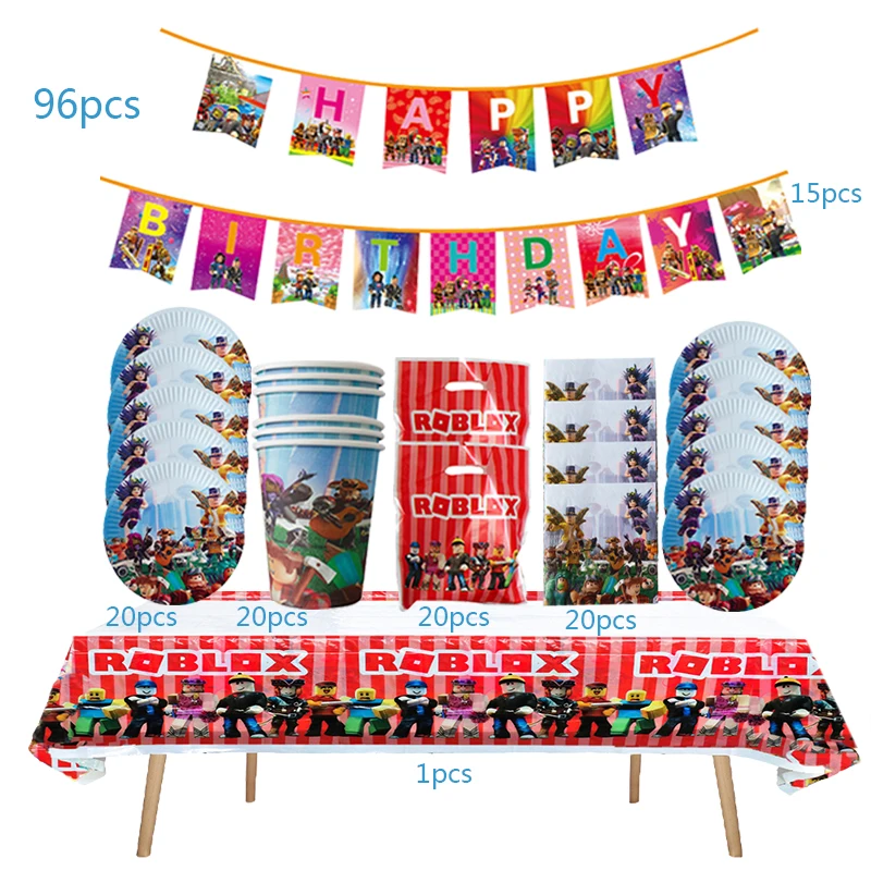 Roblox Birthday Party Decorations Boy Supplies Game Celebration Party Balloons Disposable Tableware Cup Plate Baby Shower Toys