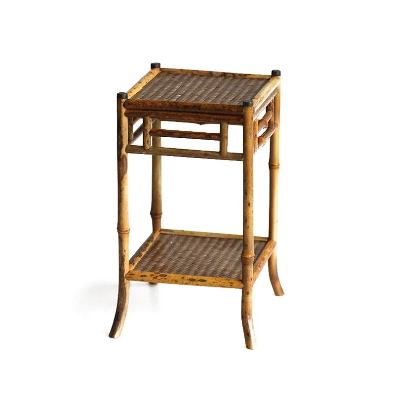 Mesa para flores, soporte de bambú Merlot para flores, soporte para orquídeas y calamus para invernadero, soporte para micro bonsáis, juego de té Zen de bambú