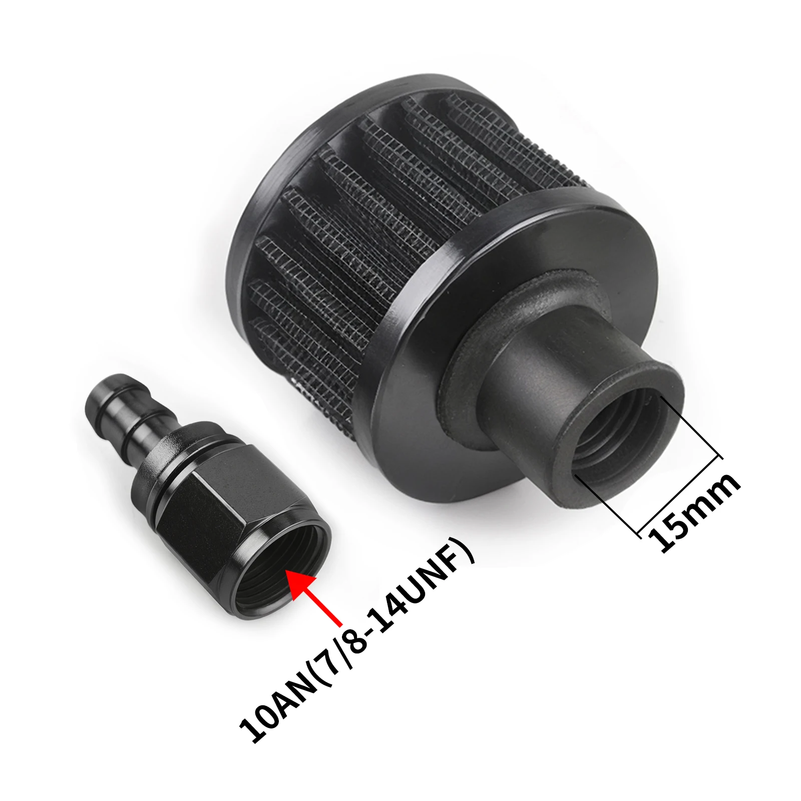 

Universal 15mm Small Motorcycle Cold Air Intake Filter Kit Crank Case Vent Cover Breather with Push on Hose Ends Straight AN10