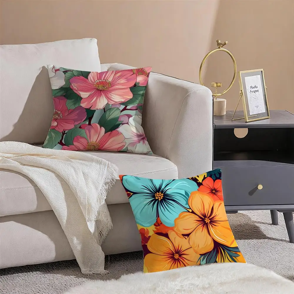 Chinese style flower Flower and bird printing Cushion Cover Linen Pillow Case Soft Breathable Protective Couch Room Decoration