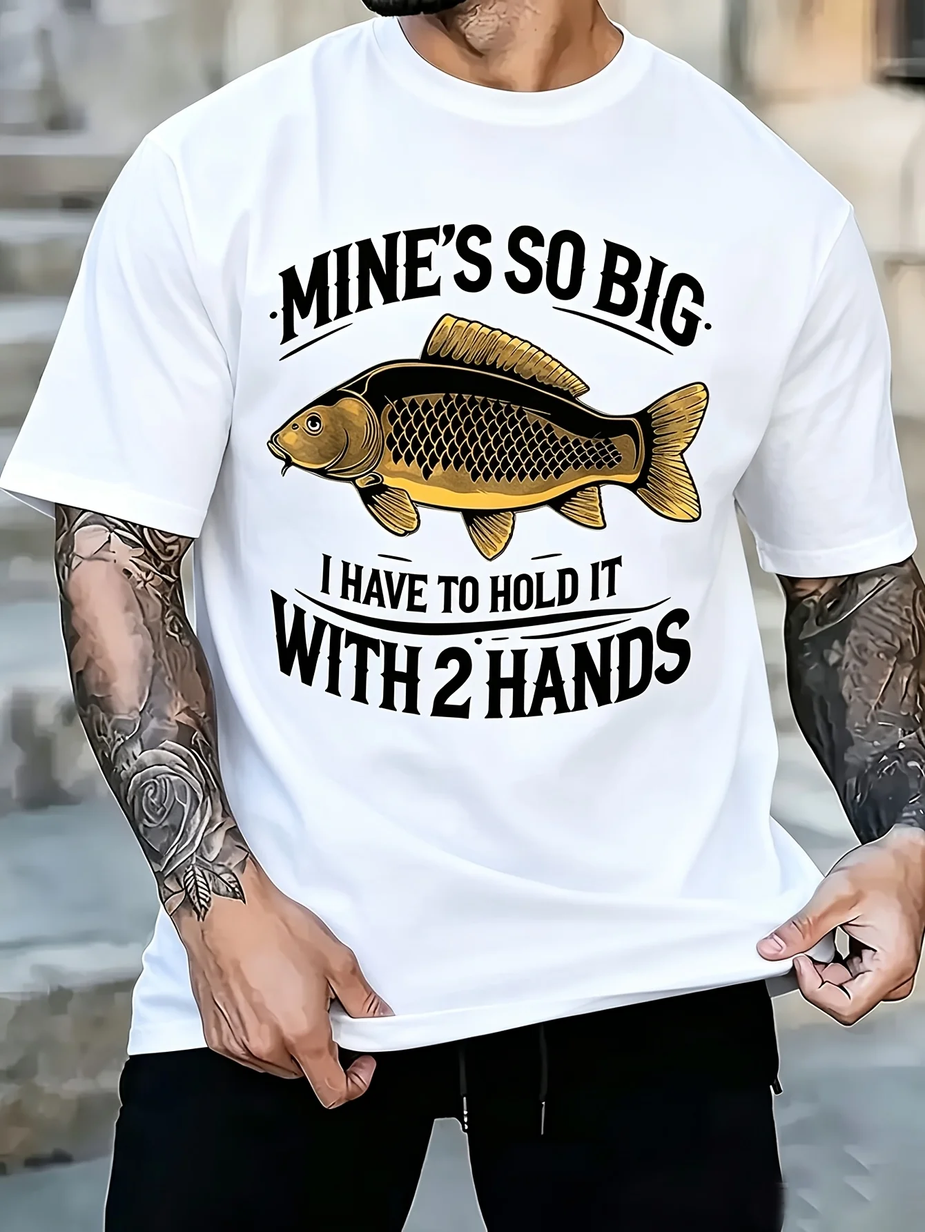 Funny Carp Fishing Print Mens T Shirt Mines So Big Humor Angler Short Sleeve Crew Neck Cotton Tee Fisherman Casual Daily Top