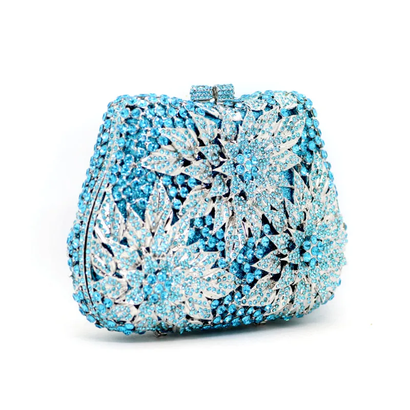 Luxury Crystal bluer Diamond Flower Book Clutch Bag Wedding Dress Bag Toiletry Bag Evening Party Package Day Bags