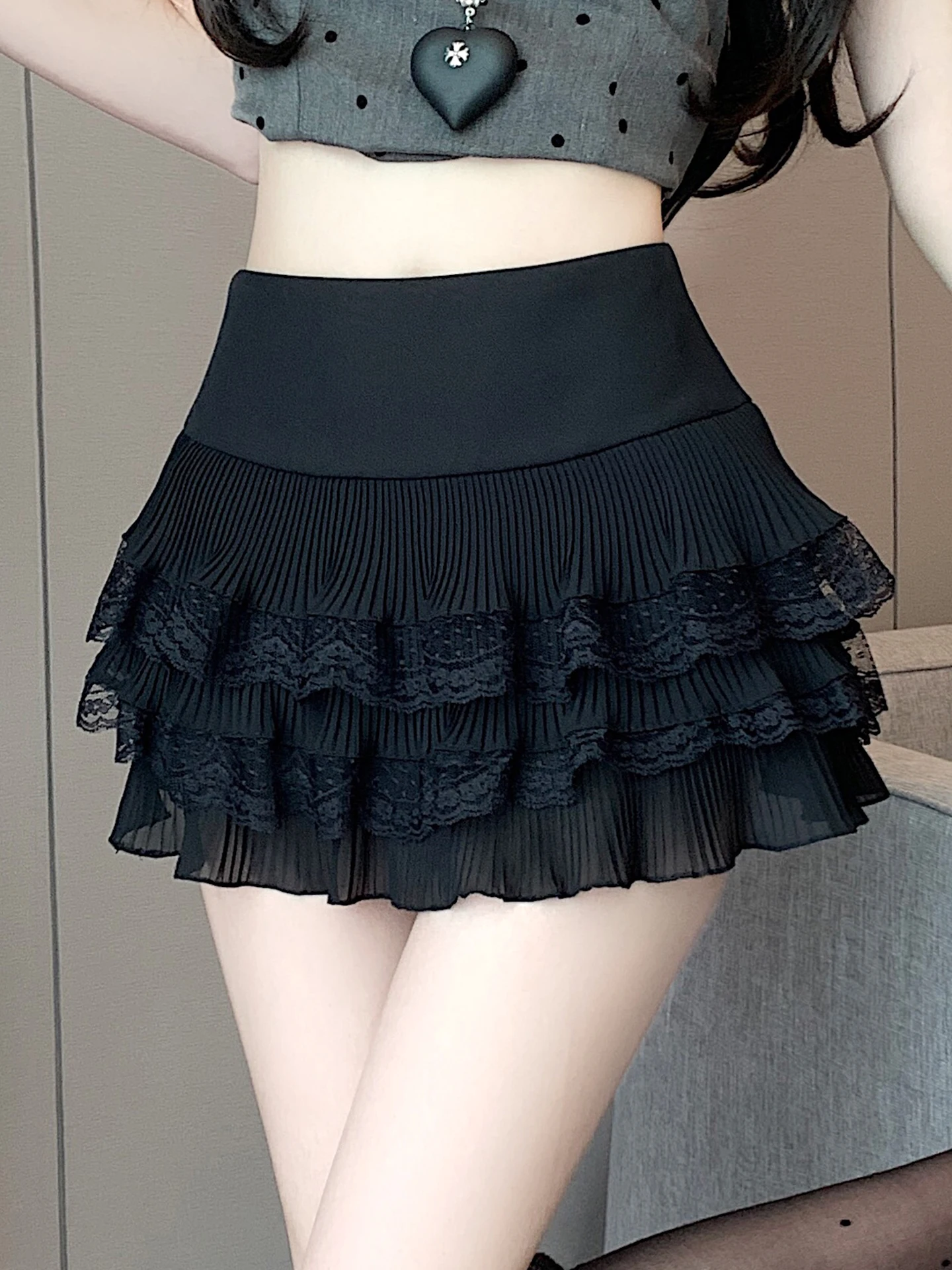 

Сексуальная женская летняя короткая юбка А-силуэта с кружевной отделкой, высокой талией, защитой от просвечивания, в корейском стиле, для повседневной носки, маленький размер